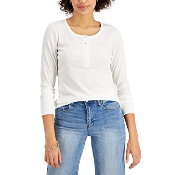 Style & Co Petite Solid Ribbed Henley Top - Picture 2 of 4